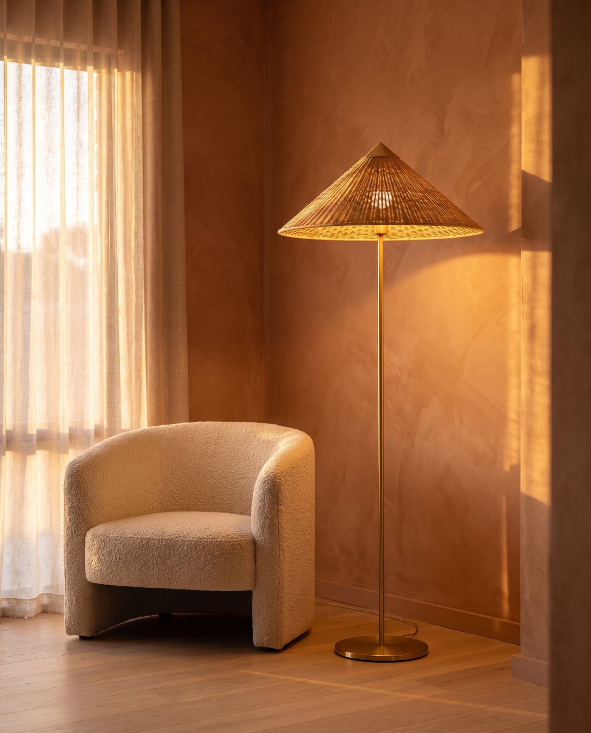 Sombrilla rattan floor lamp in a warm Australian living room