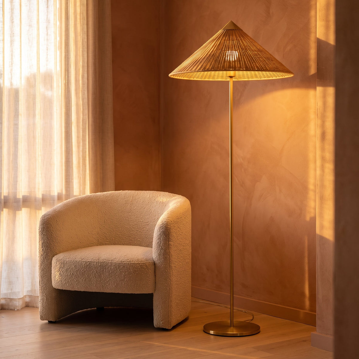 Sombrilla Rattan Floor Lamp in a warm Australian living room