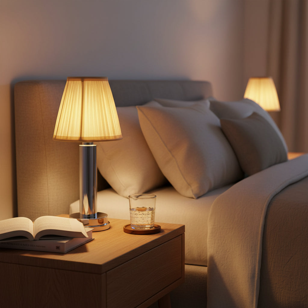 Lino Linen Shade Cordless Table Lamp Silver