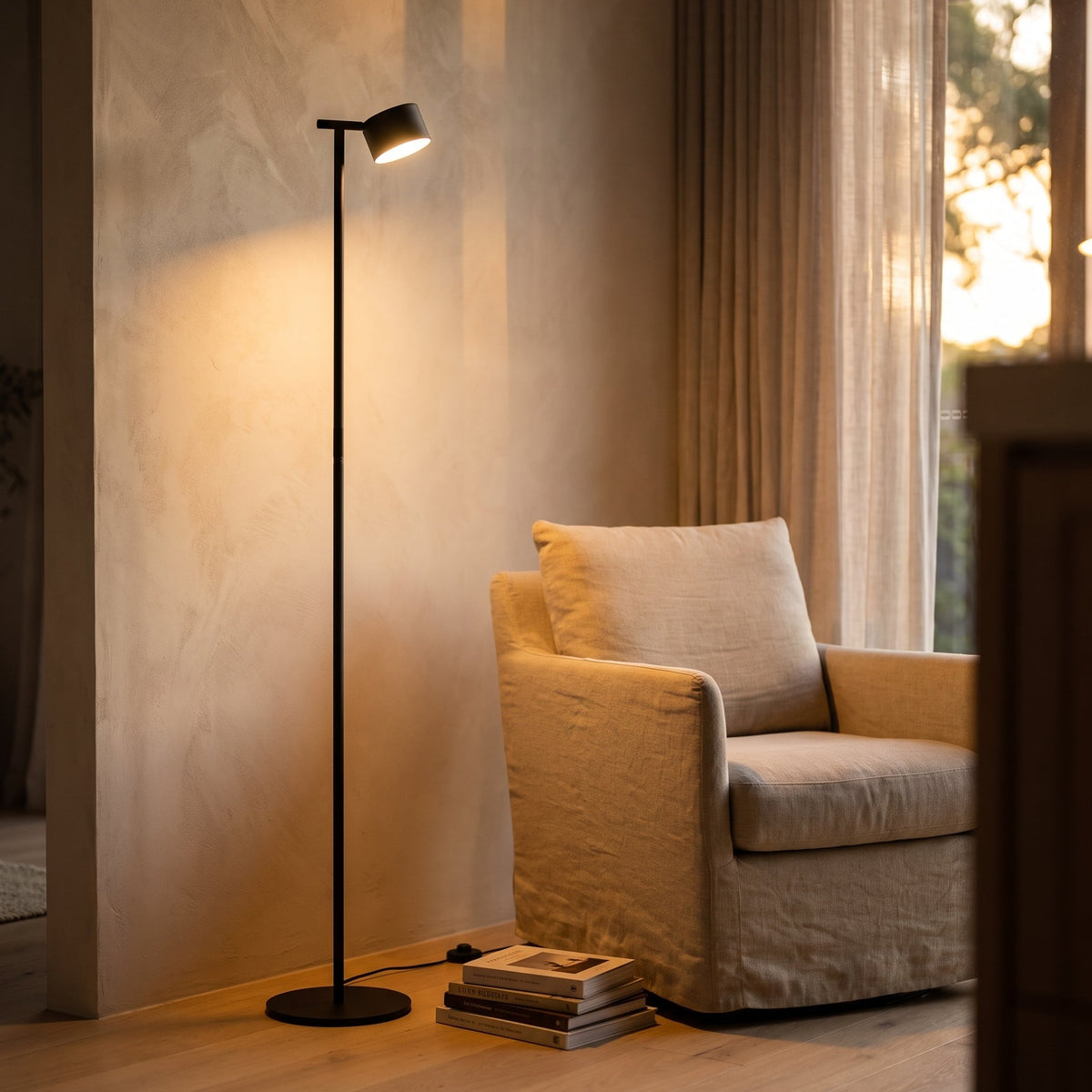 Faro Cordless Reading Floor Lamp in a warm Australian living room