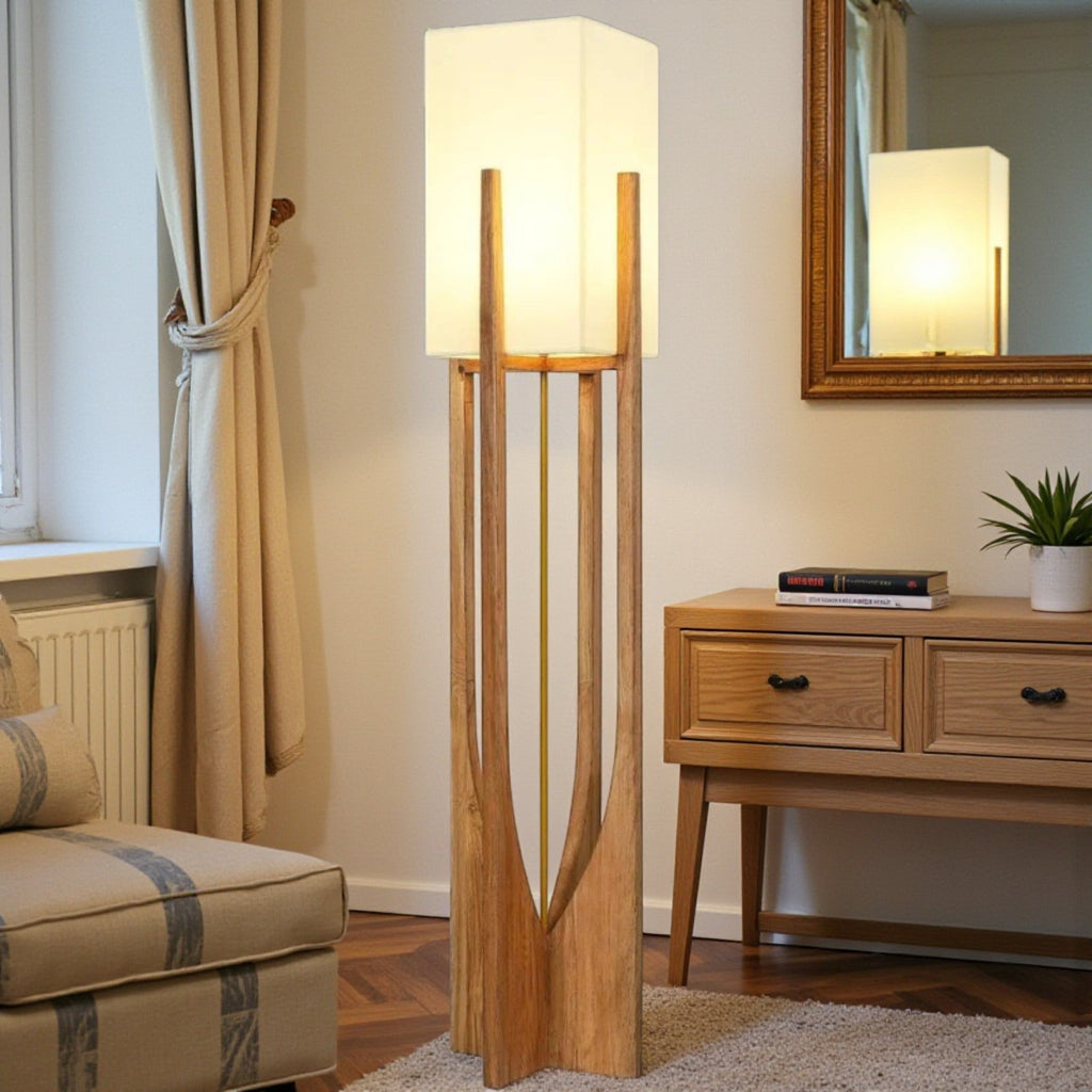Aspa Wood Cross-Frame Floor Lamp Oak
