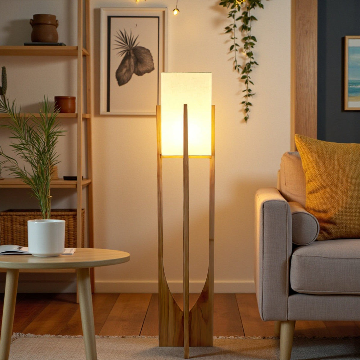 Aspa Wood Cross-Frame Floor Lamp Walnut