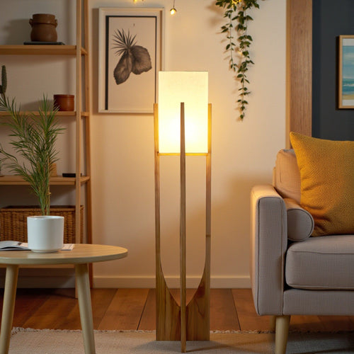 Aspa Wood Cross-Frame Floor Lamp Walnut